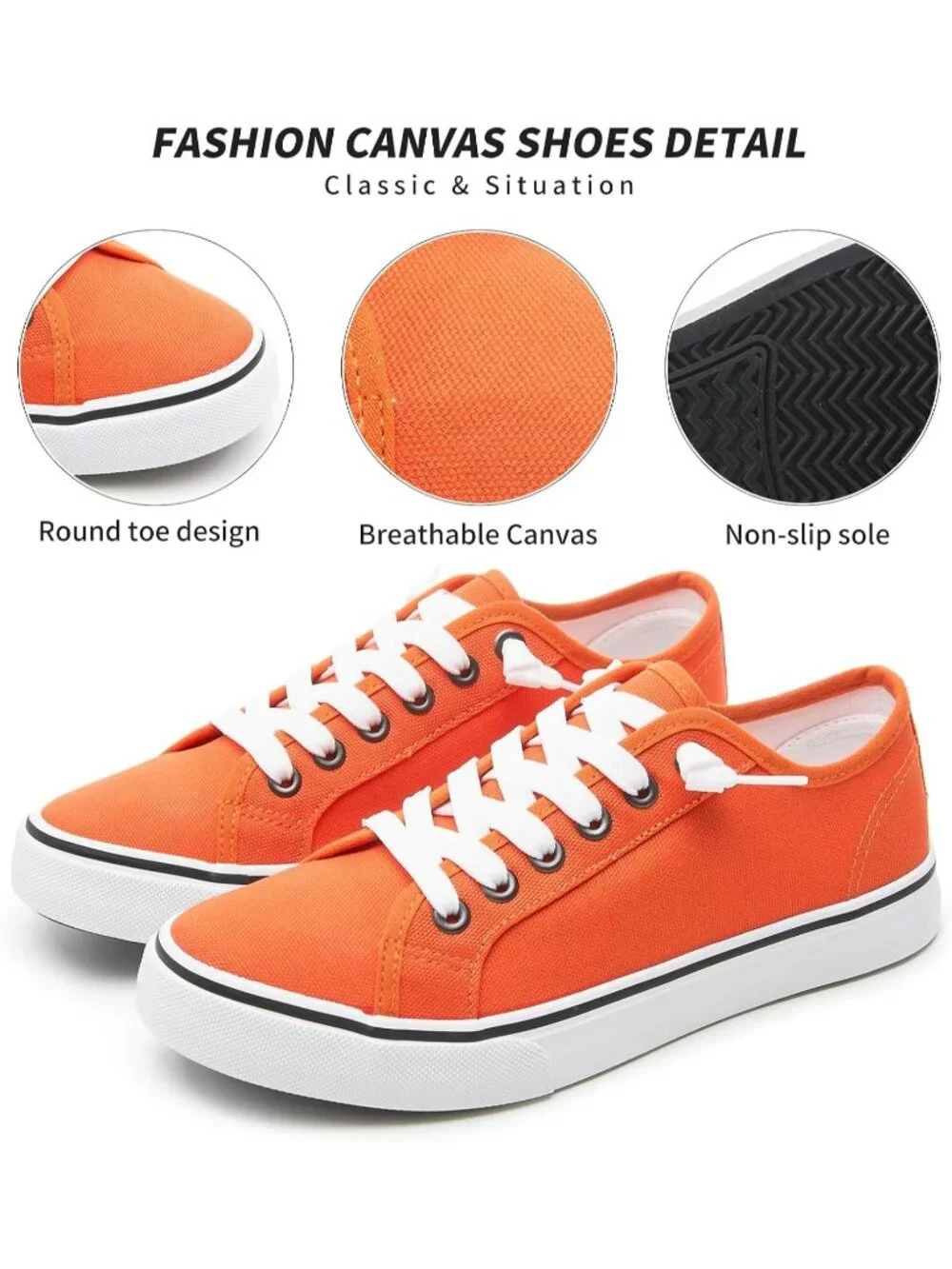 Women's Orange Low Top Lace Up Canvas Solid Slip On Casual Loafer Sneaker Shoes